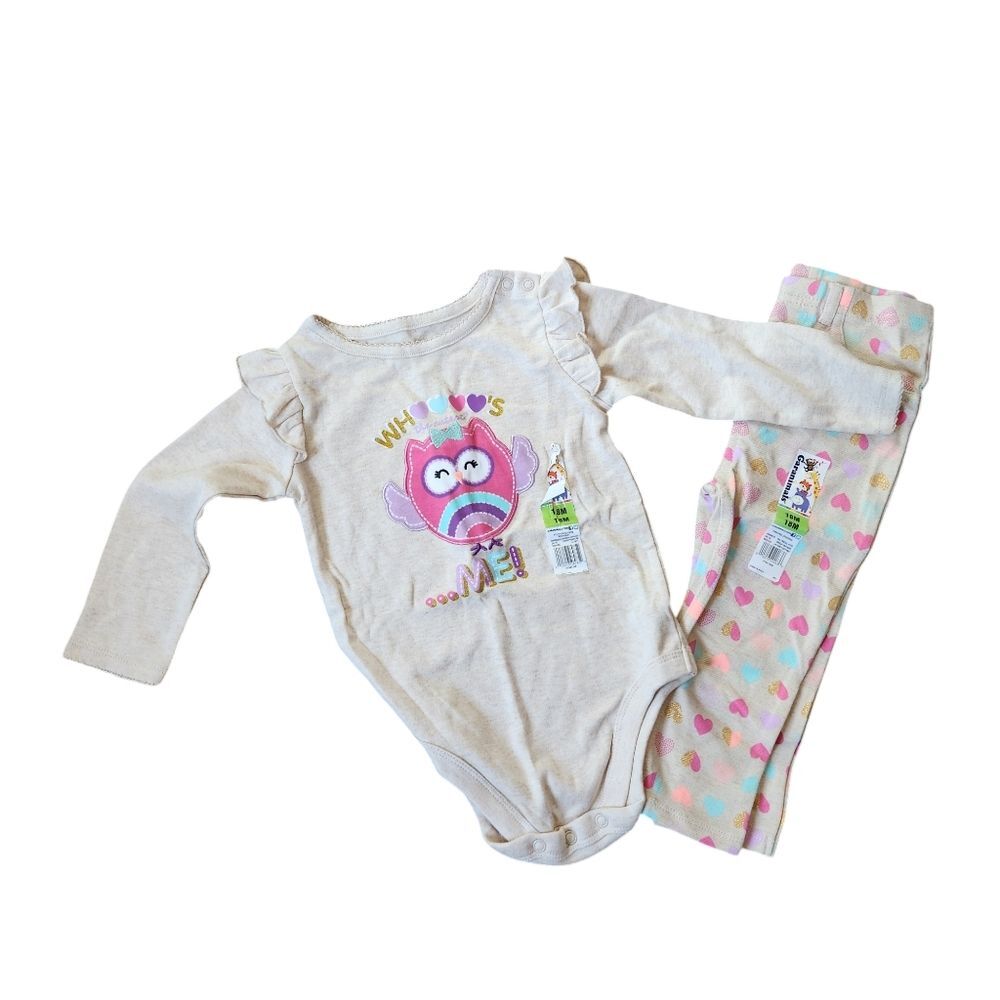 Garanimals Long Sleeve Owl Cutest Bodysuit & Heart Pants Size 18 months NWT